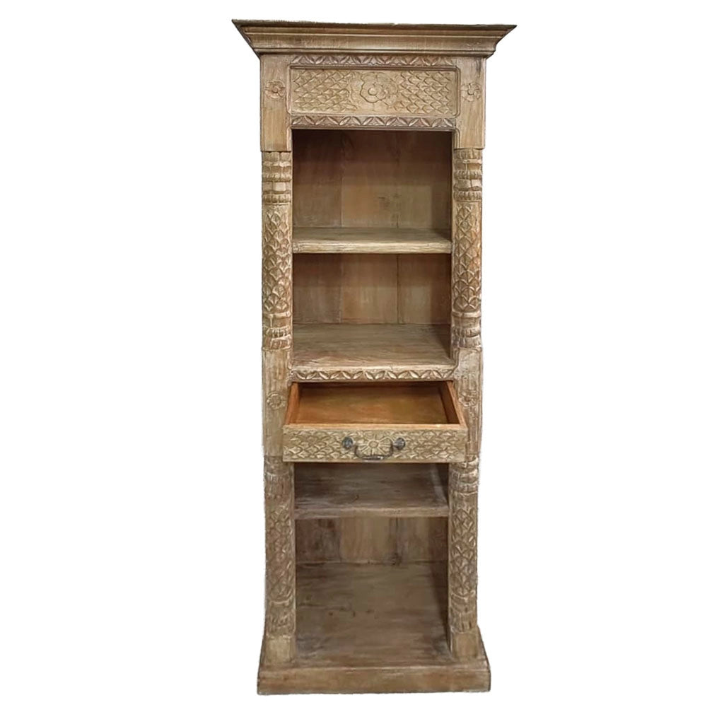 Libreria in legno con finitura artigianale marrone, 57x38x180h cm
