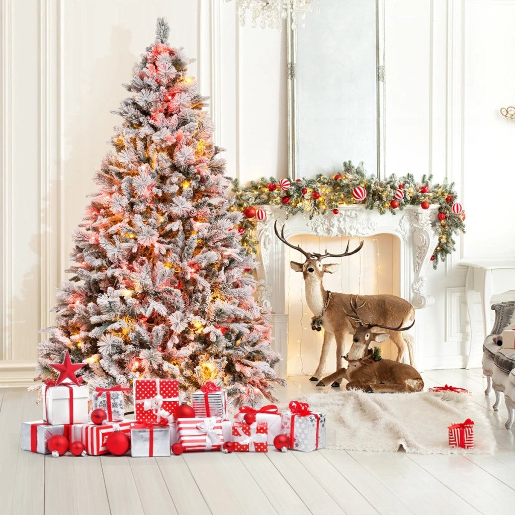 Albero di natale artificiale con rametti di PE PVC luci LED 8 modalit¨¤ di illuminazione, Albero decorativo da 210cm-Alberi di Natale