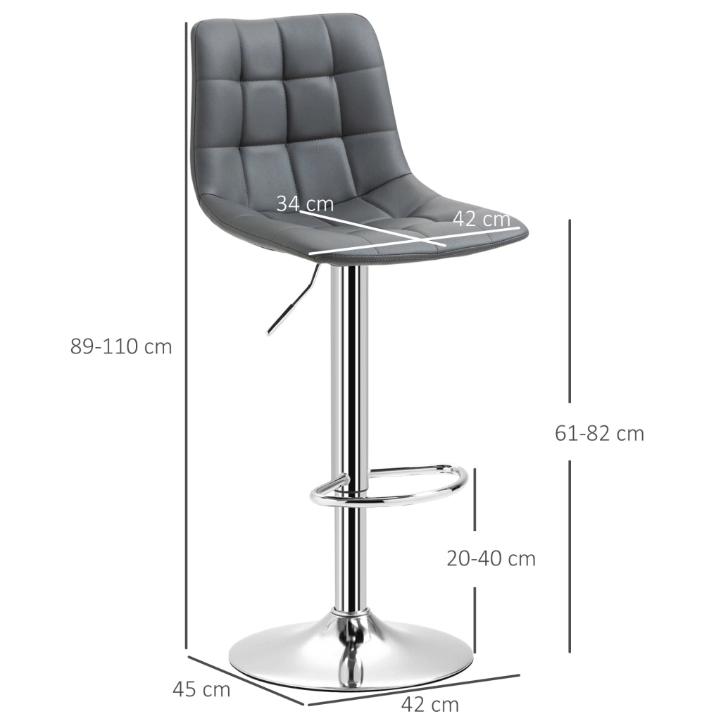 Sgabello da Bar Girevole con Schienale e Poggiapiedi ¨C Zephmum ¨C Similpelle Grigio 42x45x89-110cm