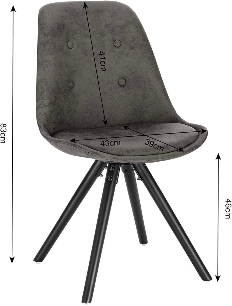 Set di 4 Sedie da Pranzo Stile Retrò Seduta Imbottita con Schienale Senza Braccioli in Tessuto Antracite BH268an-4