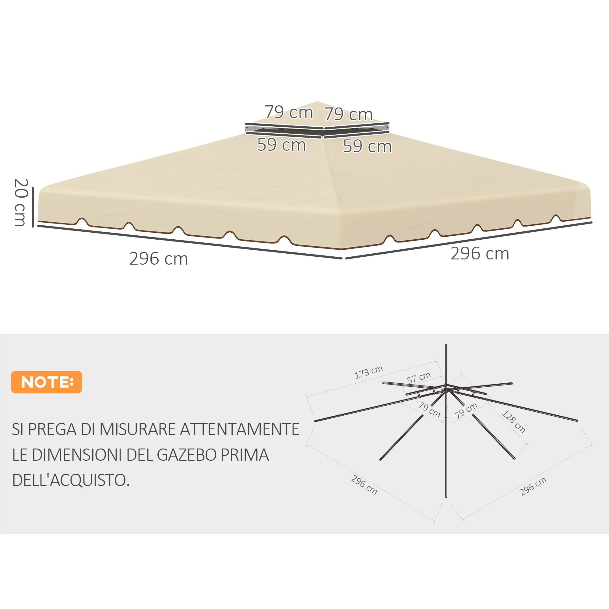 Tetto di Ricambio per Gazebo da Giardino 3x3m in Poliestere Beige