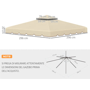 Tetto di Ricambio per Gazebo da Giardino 3x3m in Poliestere Beige