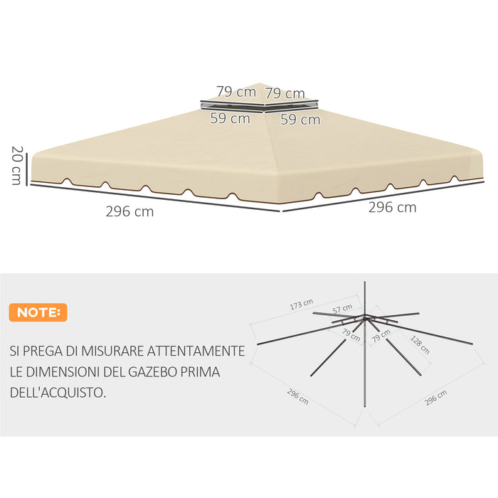 Tetto di Ricambio per Gazebo da Giardino 3x3m in Poliestere Beige