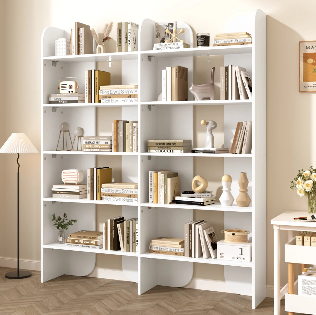 Libreria 135x25x160 cm bianca in pannelli di particelle, 5 ripiani aperti