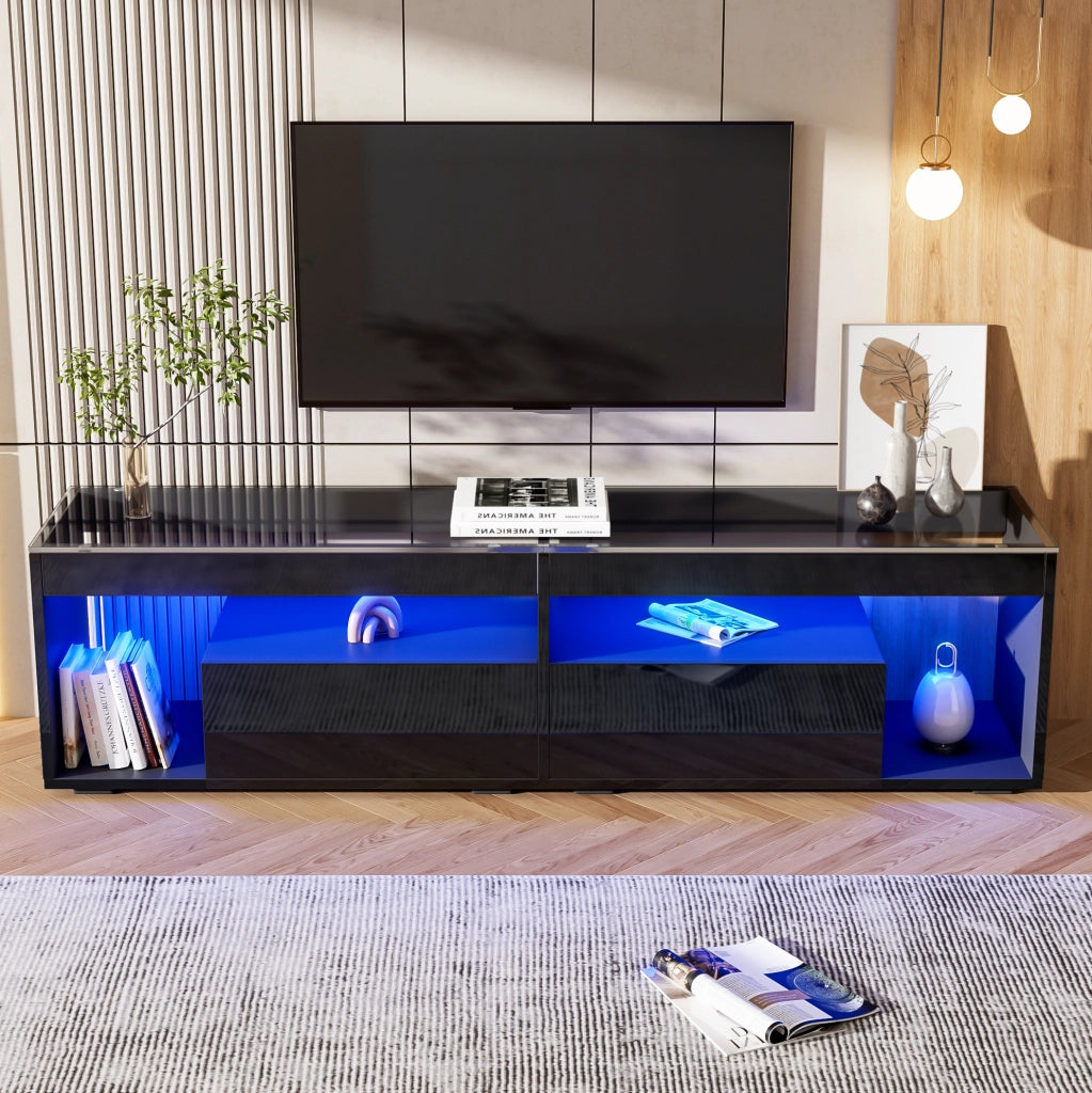 Mobile TV LED nero lucido 180 cm con 2 cassetti