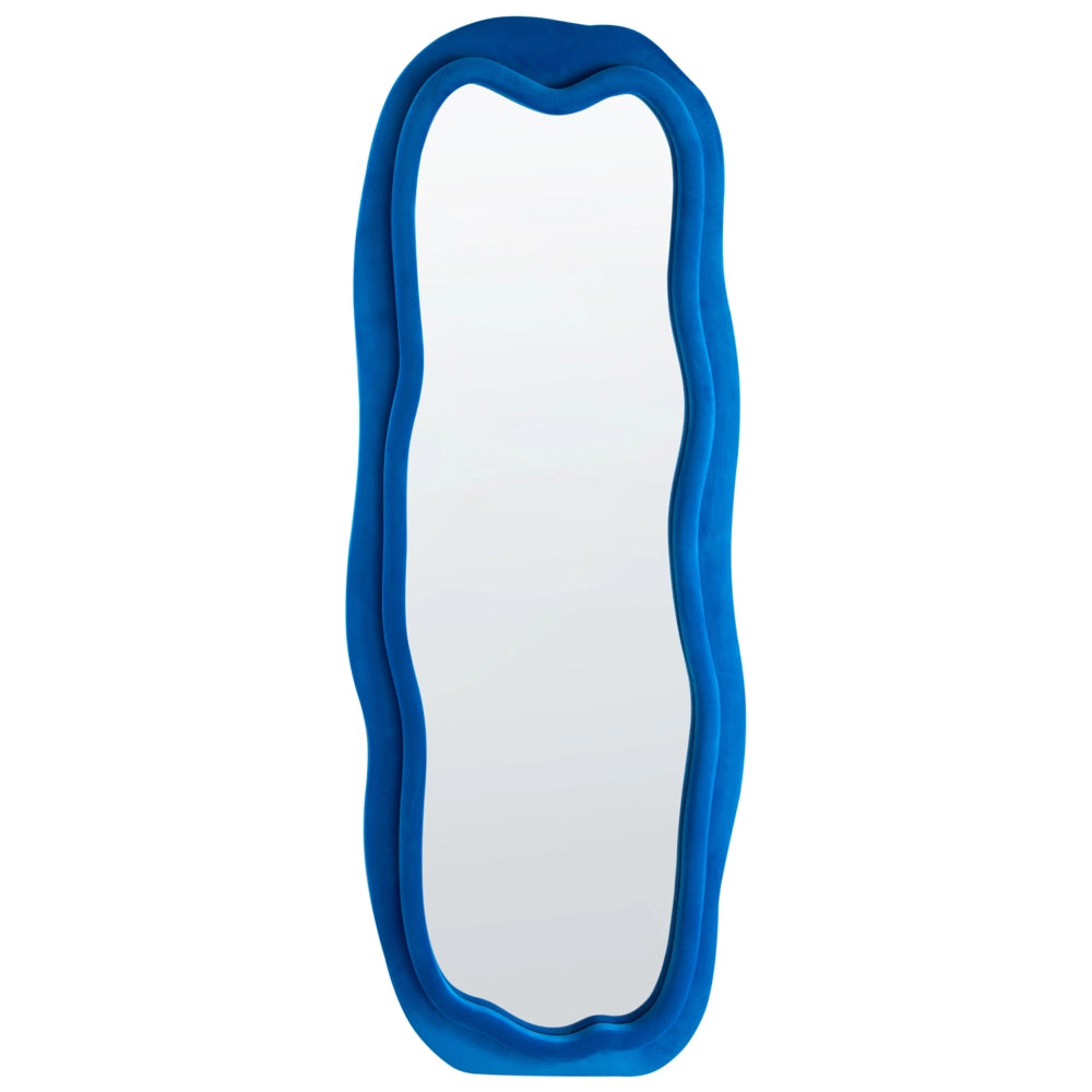 Specchio da parete Blu MDF Velluto Telaio Vetro 160 x 56 cm Forma irregolare Decorativo Montato a parete Stile moderno