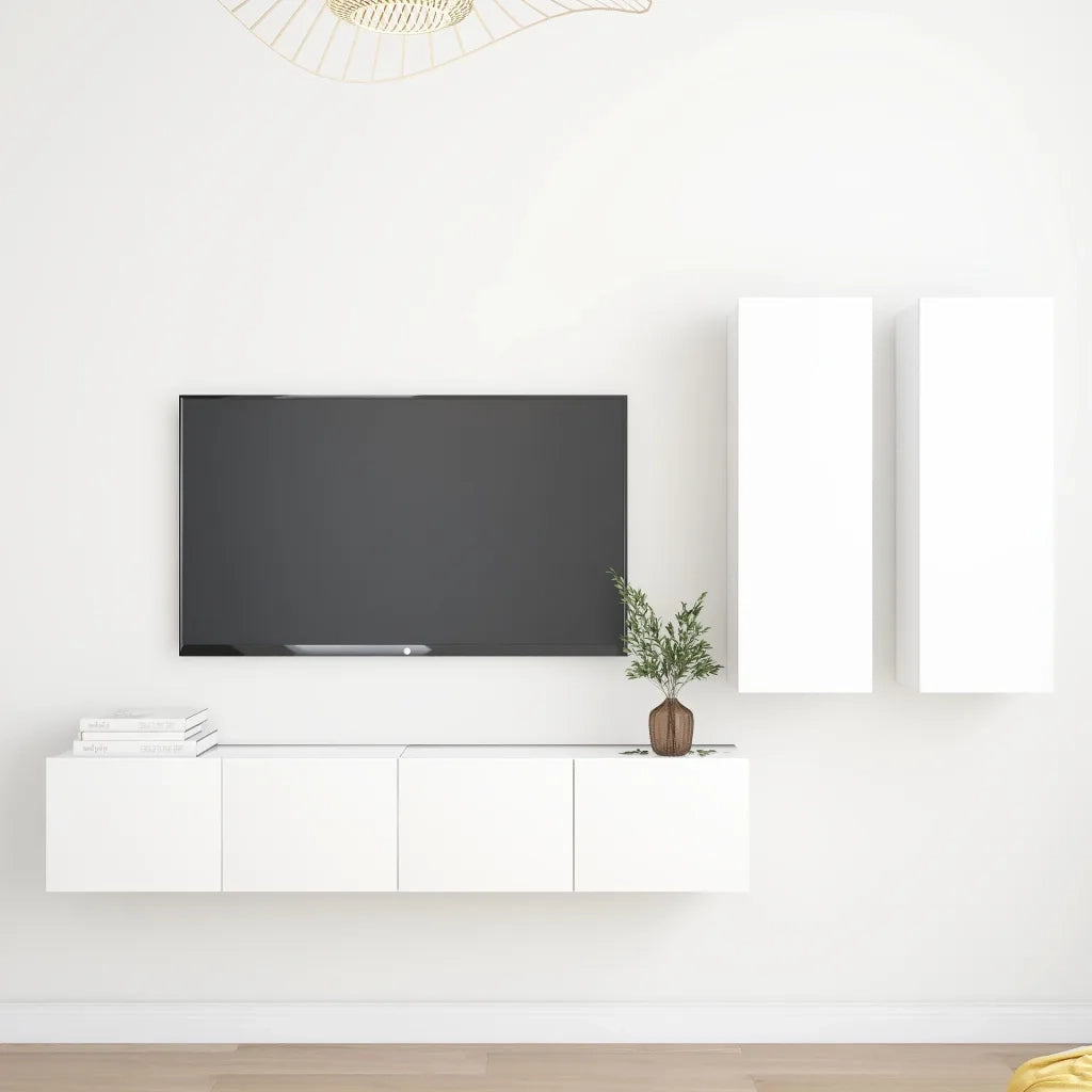 Set Mobili Porta TV 4 pz-Credenza per TV Bianco in Legno Multistrato 101825