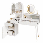 Toeletta con 3 cassetti; specchio LED; USB e Type-C - per camera da letto - bianco - 140x40x140 cm