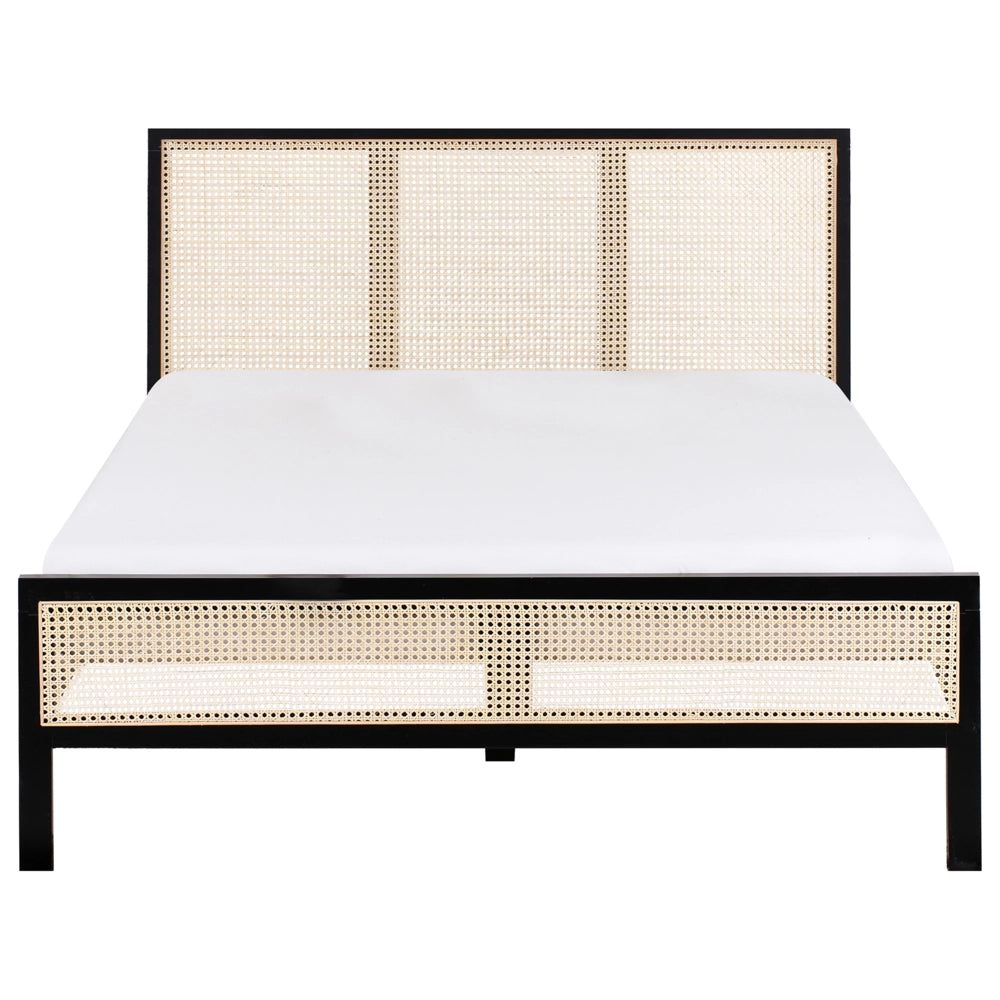 Letto in legno di pino nero 140 x 200 cm matrimoniale con testata a treccia viennese a doghe stile rustico minimalista