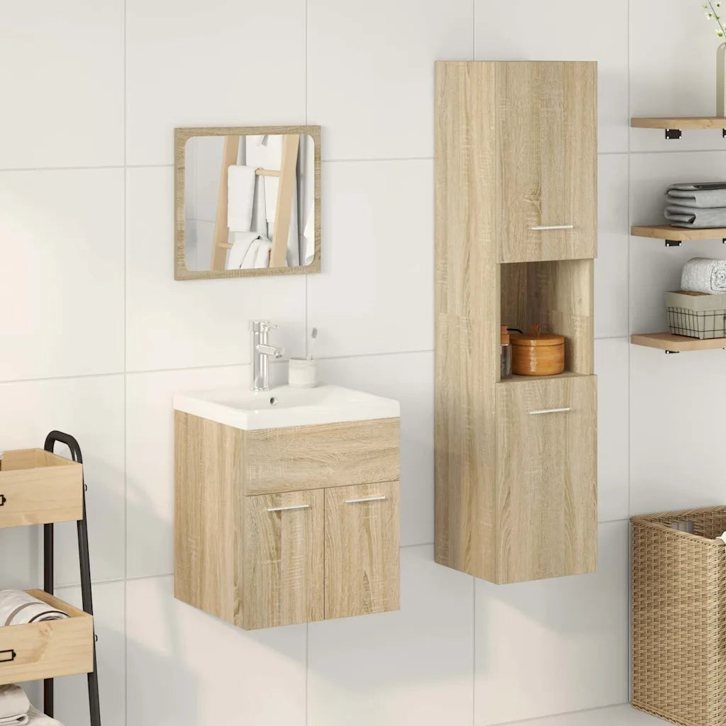 Set Mobili da Bagno | Armadio da bagno 4 pz Rovere Sonoma in Legno Multistrato