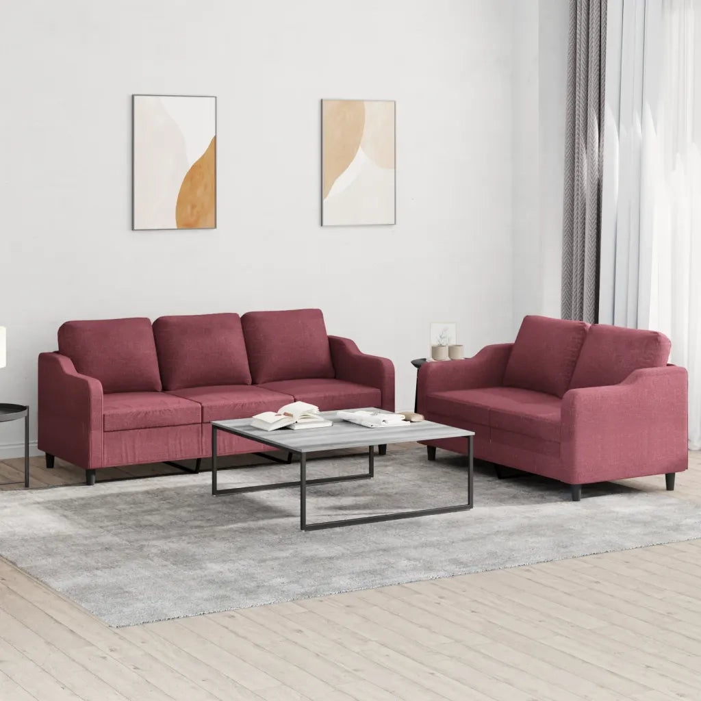 Set di Divani 2 pz con Cuscini Rosso Vino in Tessutocod mxl 106214