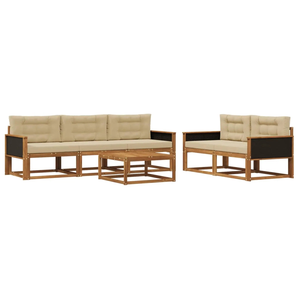 Set di divani da esterno con cuscino 6 pcs Naturale e Beige 3382336