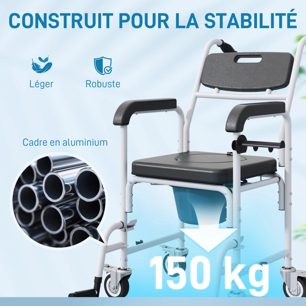 Sedia da doccia con ruote ¨C zephmum ¨C 53x97x97 cm, nero
