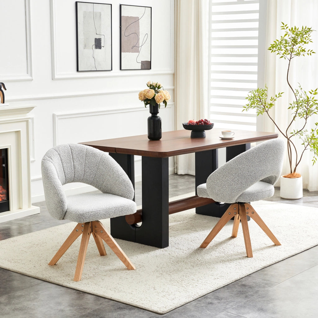 SEDIA Girevole 360° Set da 2 pezzi 84 cm Tessuto Grigio Chiaro e Legno Massello