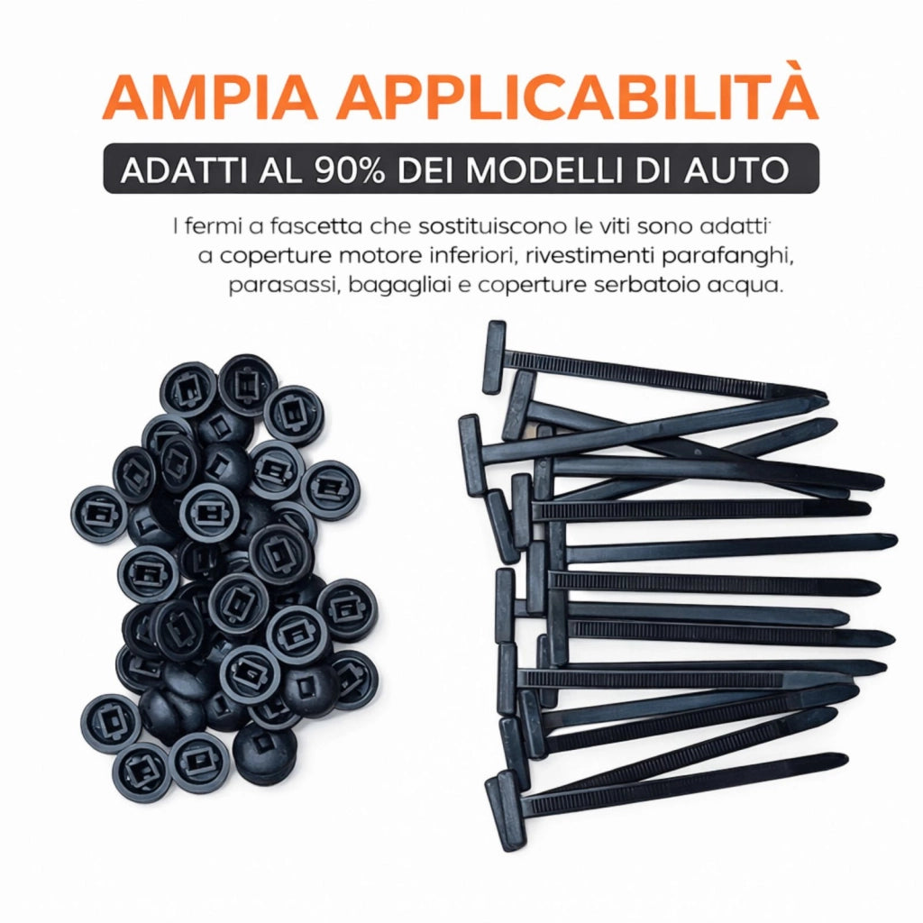 50 Fascette Nylon Auto + Clip Rivetto a Bottone Autobloccanti Fissaggio Paraurti