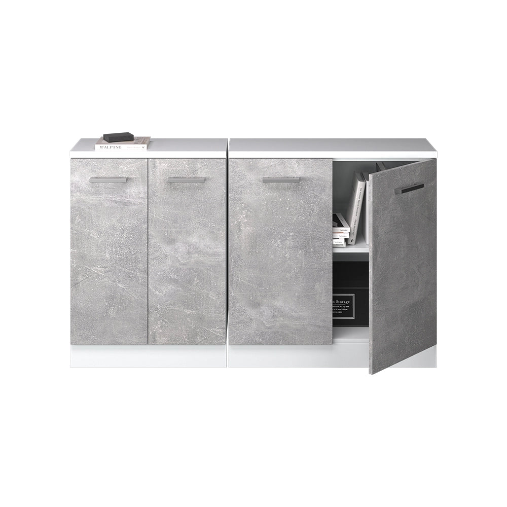 Mobile cucina sottotetto R-Line Calcestruzzo/Bianco 140 cm Set di 2 carcasse armadio profondità 60 cm Vicco