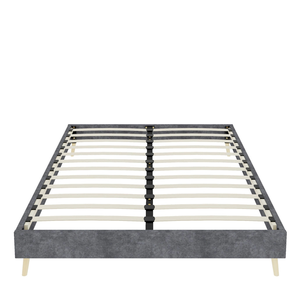 Letto basso con LED 140x200 cm in tessuto grigio e metallo