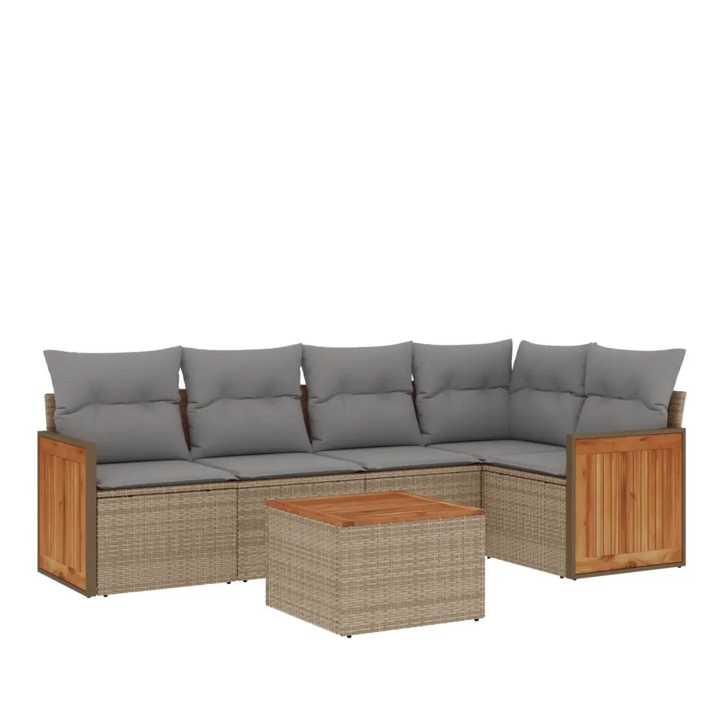Set Divano da Giardino 6 pz con Cuscini Beige in Polyrattan