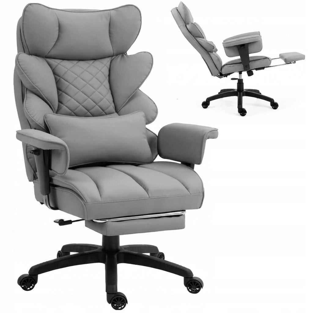 Sedia Gaming DOWINX Grigia in PU con Molle Insacchettate; Schienale 90°-135° e Poggiapiedi