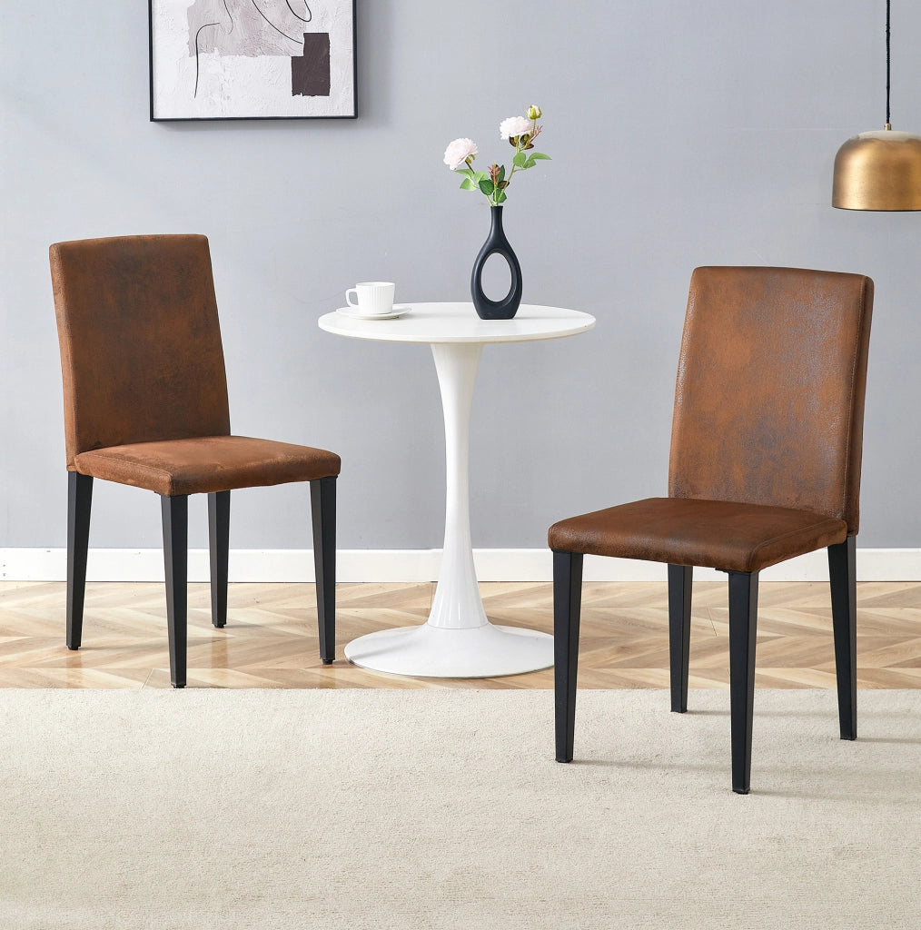 Set di 2 sedie da pranzo moderne in tessuto marrone e metallo nero; 90 cm