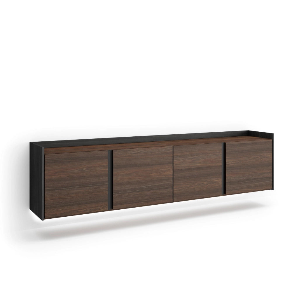 Mobile TV Soggiorno, 207x50x35 cm, Per TV fino a 80", Sospeso, da appendere, LED, Rovere scuro e Nero