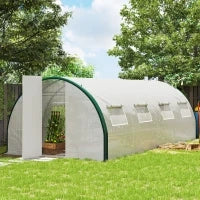 Serra a Tunnel 6x3 m con 2 Ingressi e 8 Finestre, in PE, Poliestere e Acciaio Zincato, Bianco e Verde