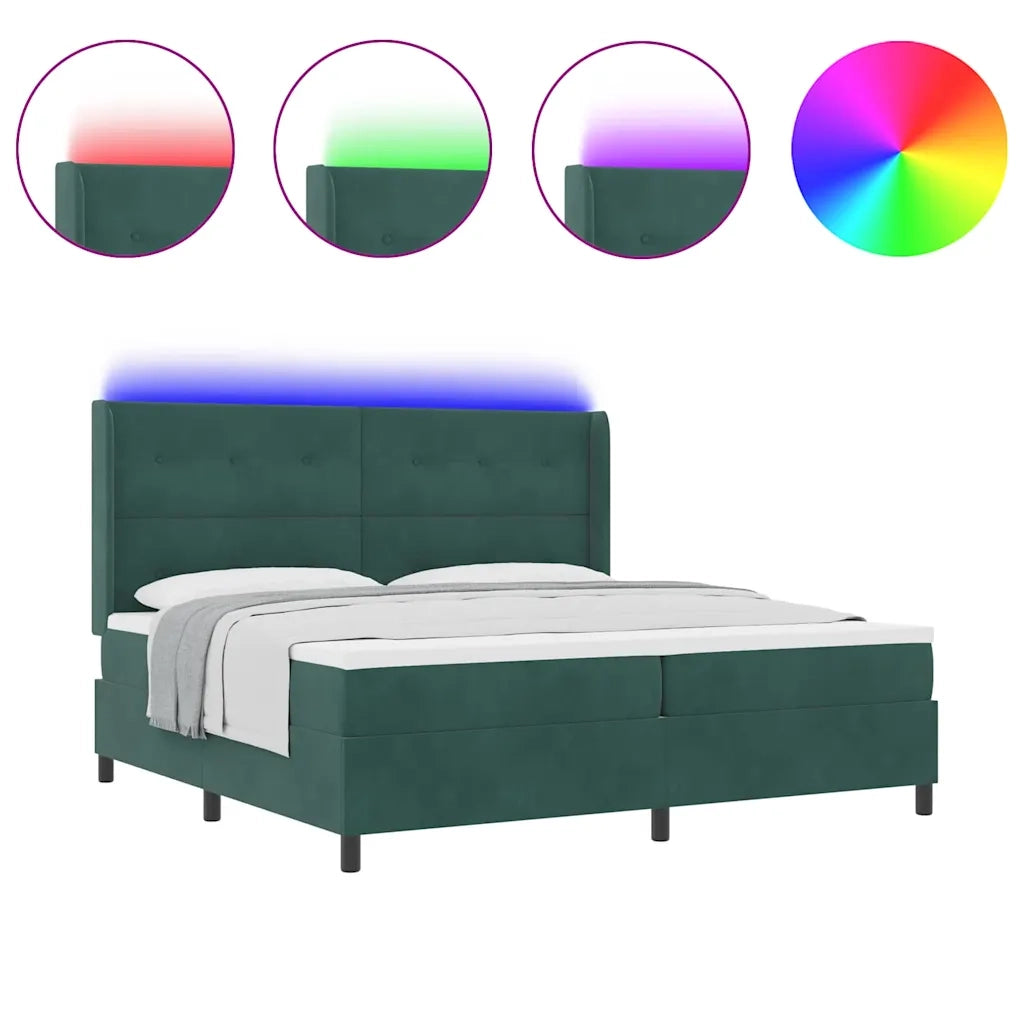vidaXL Letto con Box Springs LED e Materasso Verde scuro 200 x 200 cm