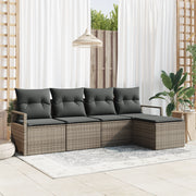 Set di divano da giardino modulare a 5 pezzi con cuscini grigi in rattan poli
