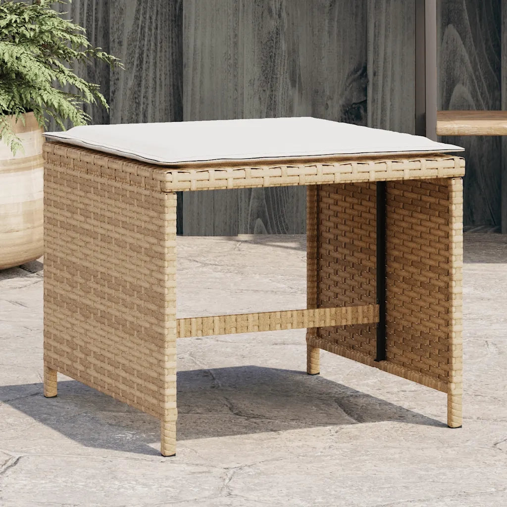 Sgabelli Giardino con Cuscini 4 pz Beige 41x41x36cm Polyrattan CFW2299516