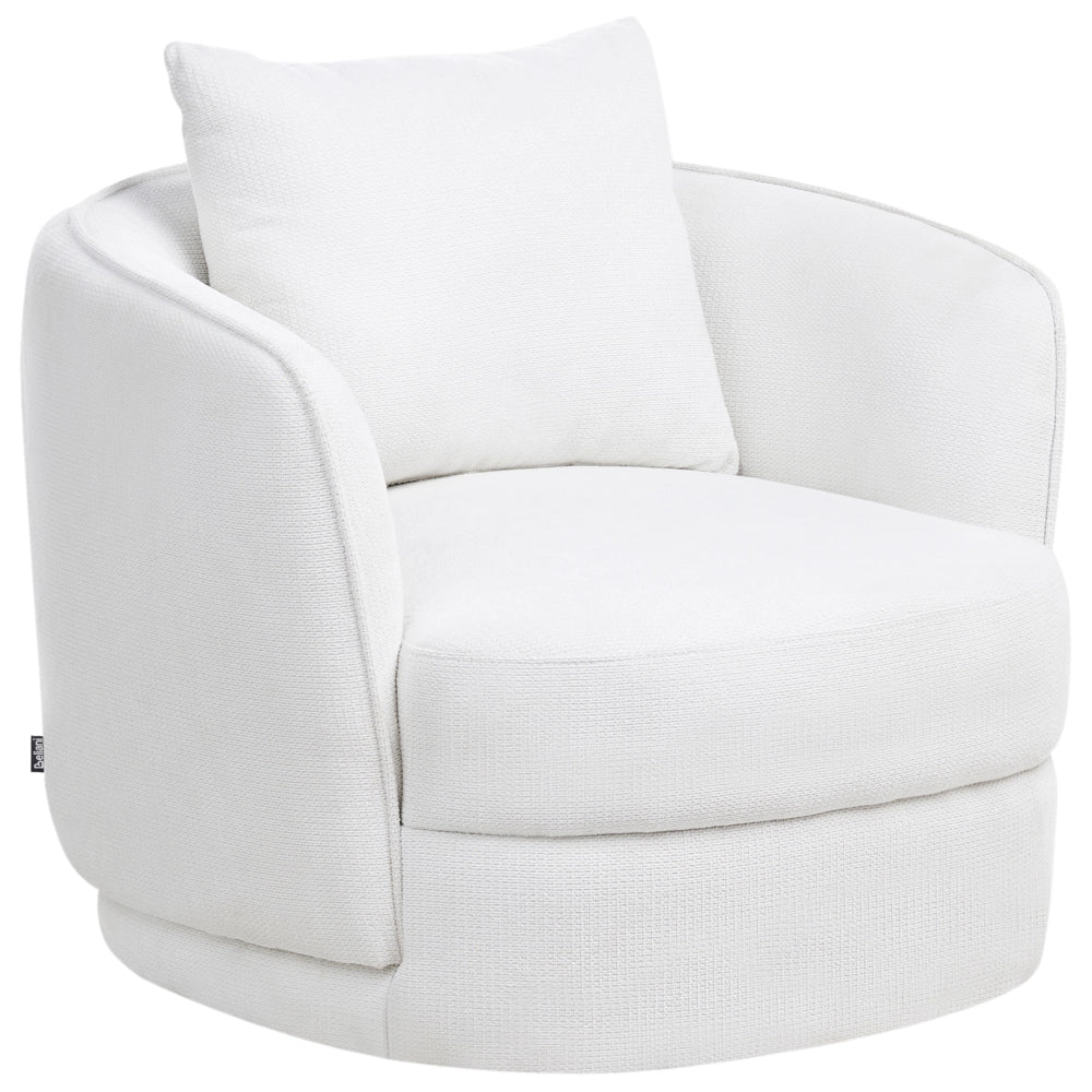 Poltrona Bianco Sporco Poliestere Cuscino Girevole Sfoderabile Schienale Rotondo Stile Retro Glam Soggiorno
