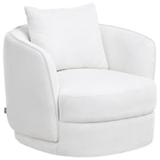 Poltrona Bianco Sporco Poliestere Cuscino Girevole Sfoderabile Schienale Rotondo Stile Retro Glam Soggiorno