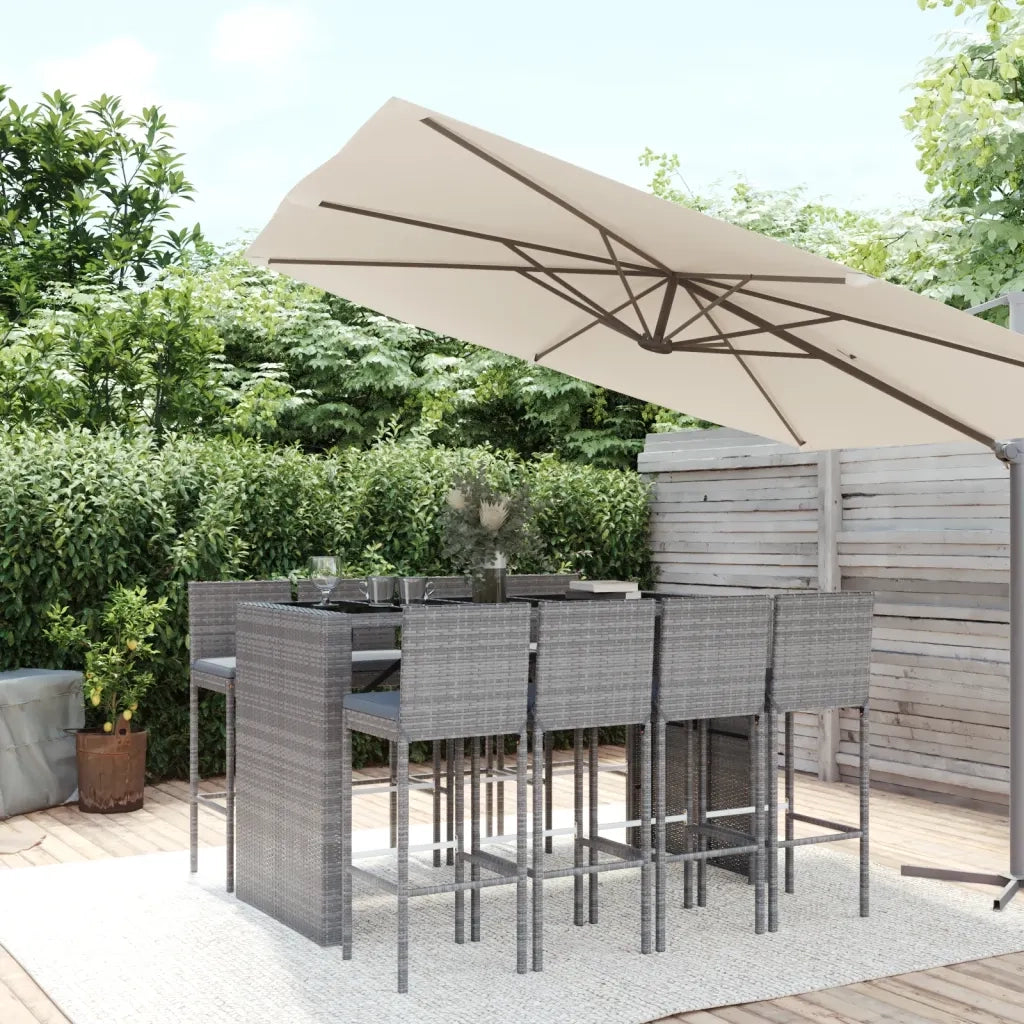 Set Bar da Giardino 9 pz con Cuscini in Polyrattan Grigio 3187630