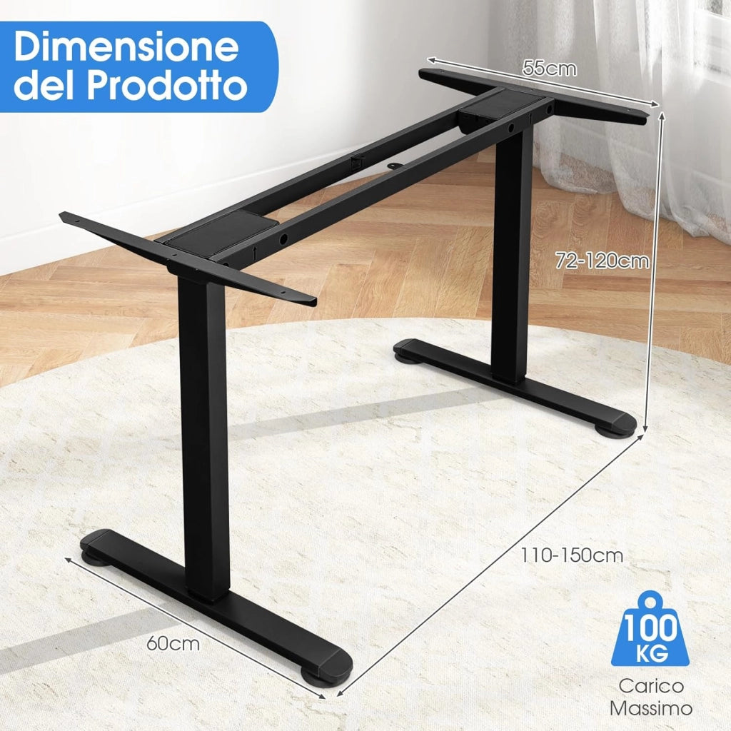 Scrivania Regolabile in Altezza, Scrivania Elettrica con 2 Motori con Memoria, Protezione Anticollisione e Vassoio per Cavi, Standing Desk per Casa e Ufficio, Portata 100 kg (Nero)