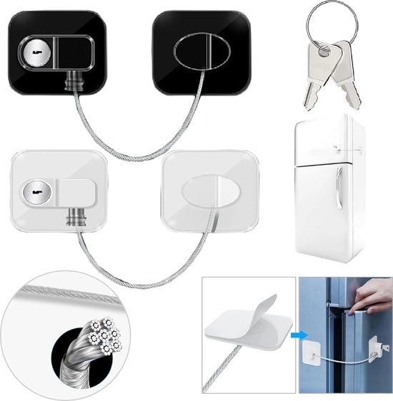 Due pezzi di sicurezza per bambini con chiave, Chiusura magnetica per frigorifero, Slot per finestre per tenere al sicuro bambini e animali domestici, Adatto per armadi, finestre, frigoriferi, ecc. (1 nero 1 bianco)