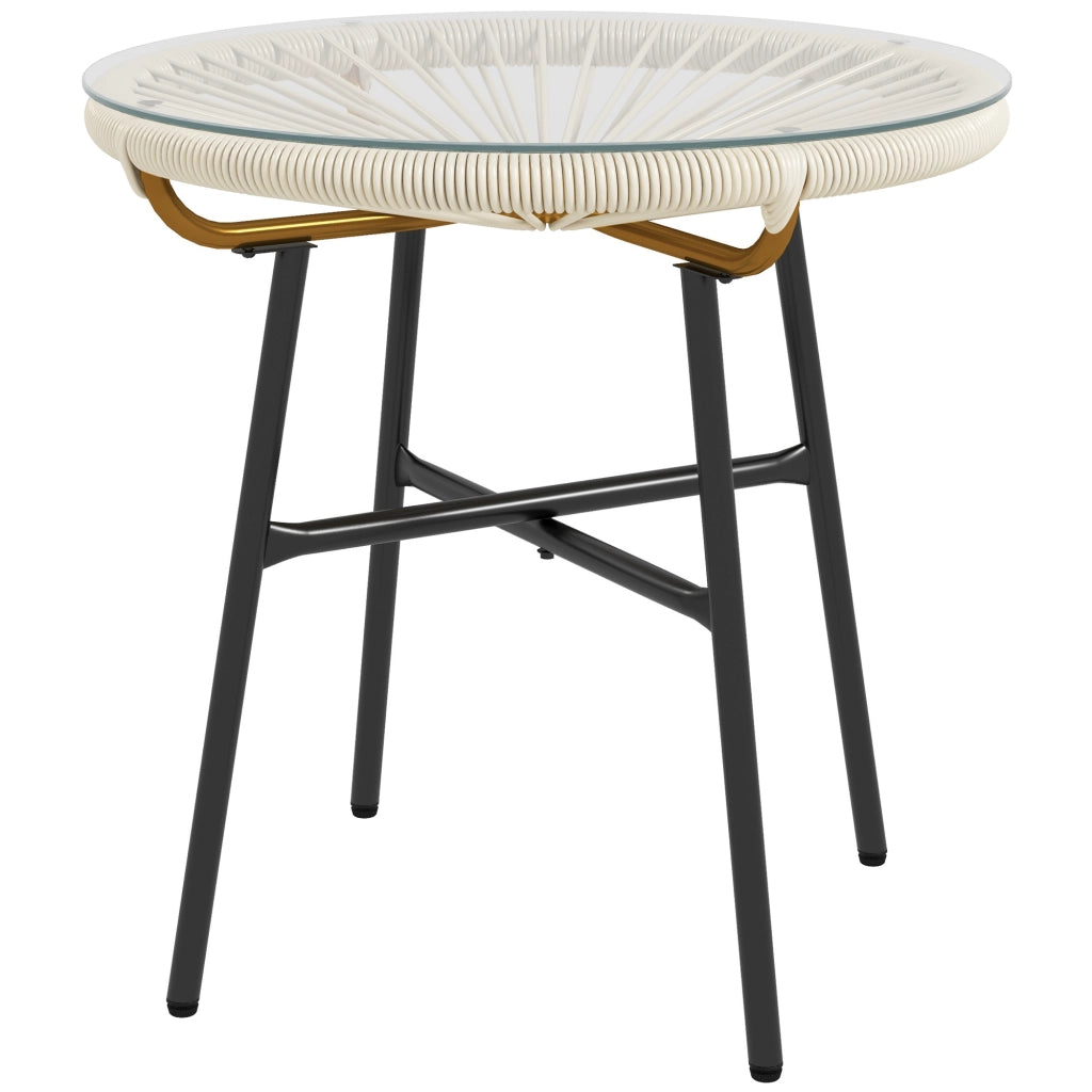 Tavolino da esterno in rattan sintetico con piano in vetro temperato ¨C Minimal ¨C crema ?50x50 cm