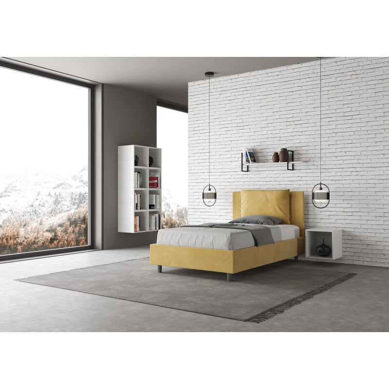 Letto imbottito Piazza e mezzo 110x200 cm Antea - Contenitore,Microfibra,Ocra