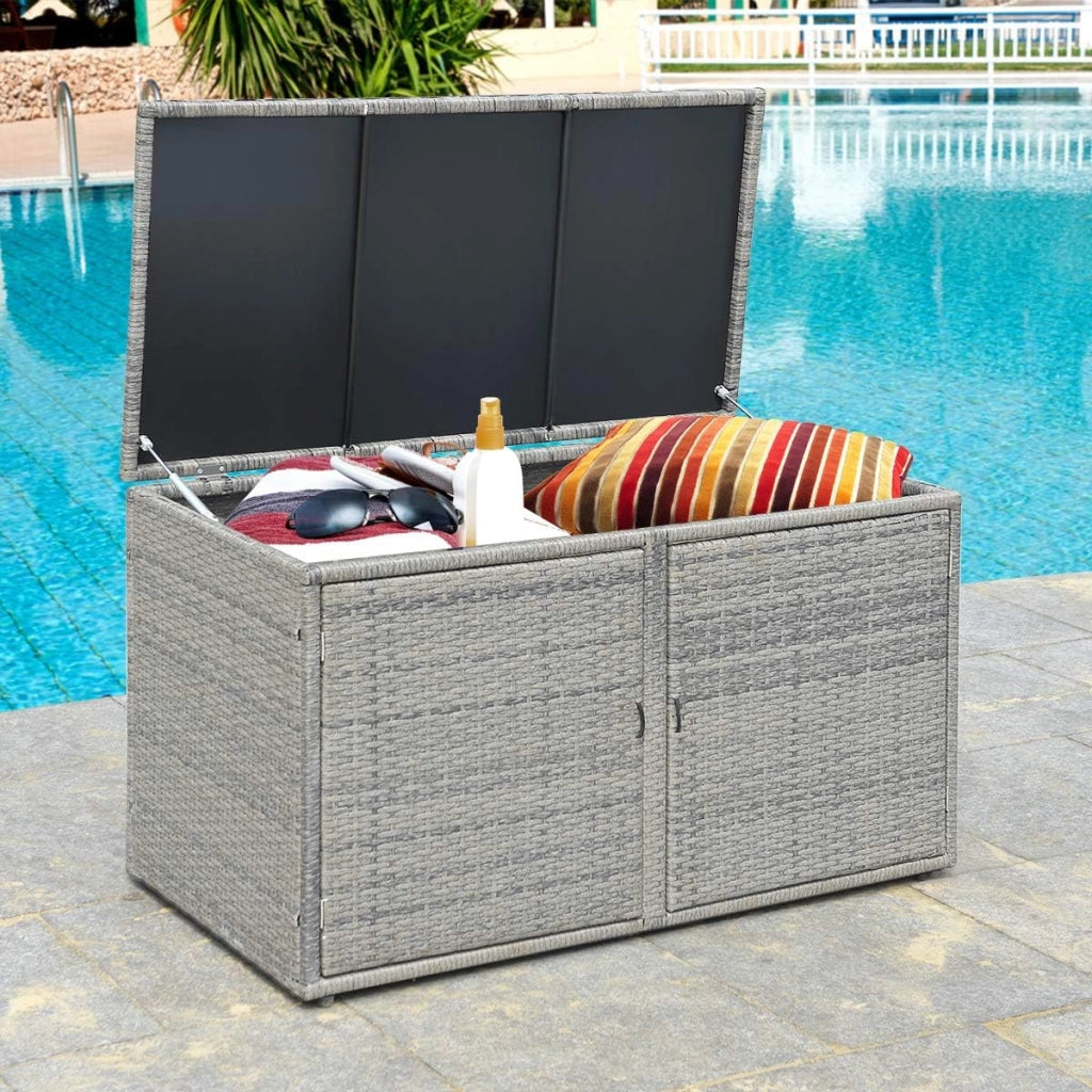 Cassapanca Per Esterni in Metallo e PE Rattan, Ideale Per Tenere in Ordine, 310 L,115 x 60 x 65/120 cm, 2 Colori (Grigio)