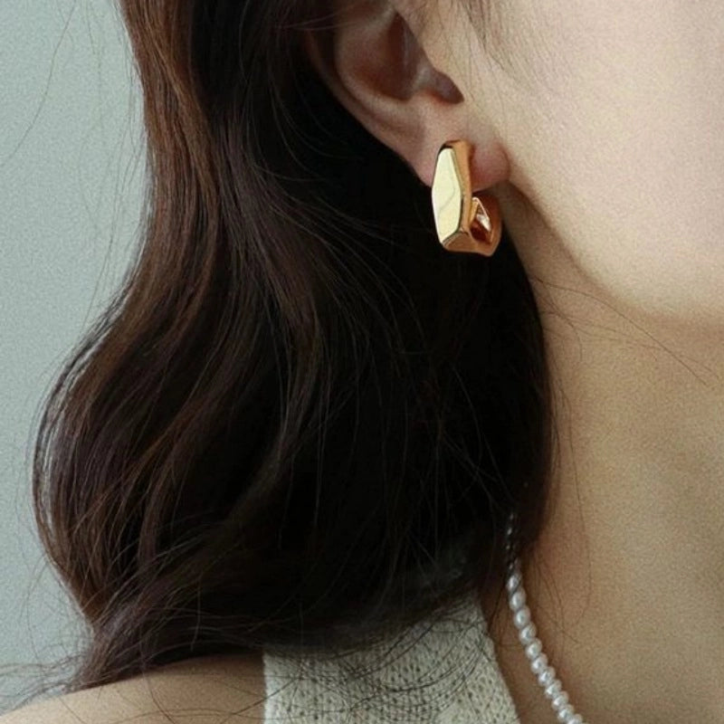 Orecchini a cerchio quadrati di tendenza in argento sterling 925, orecchini geometrici a forma di C