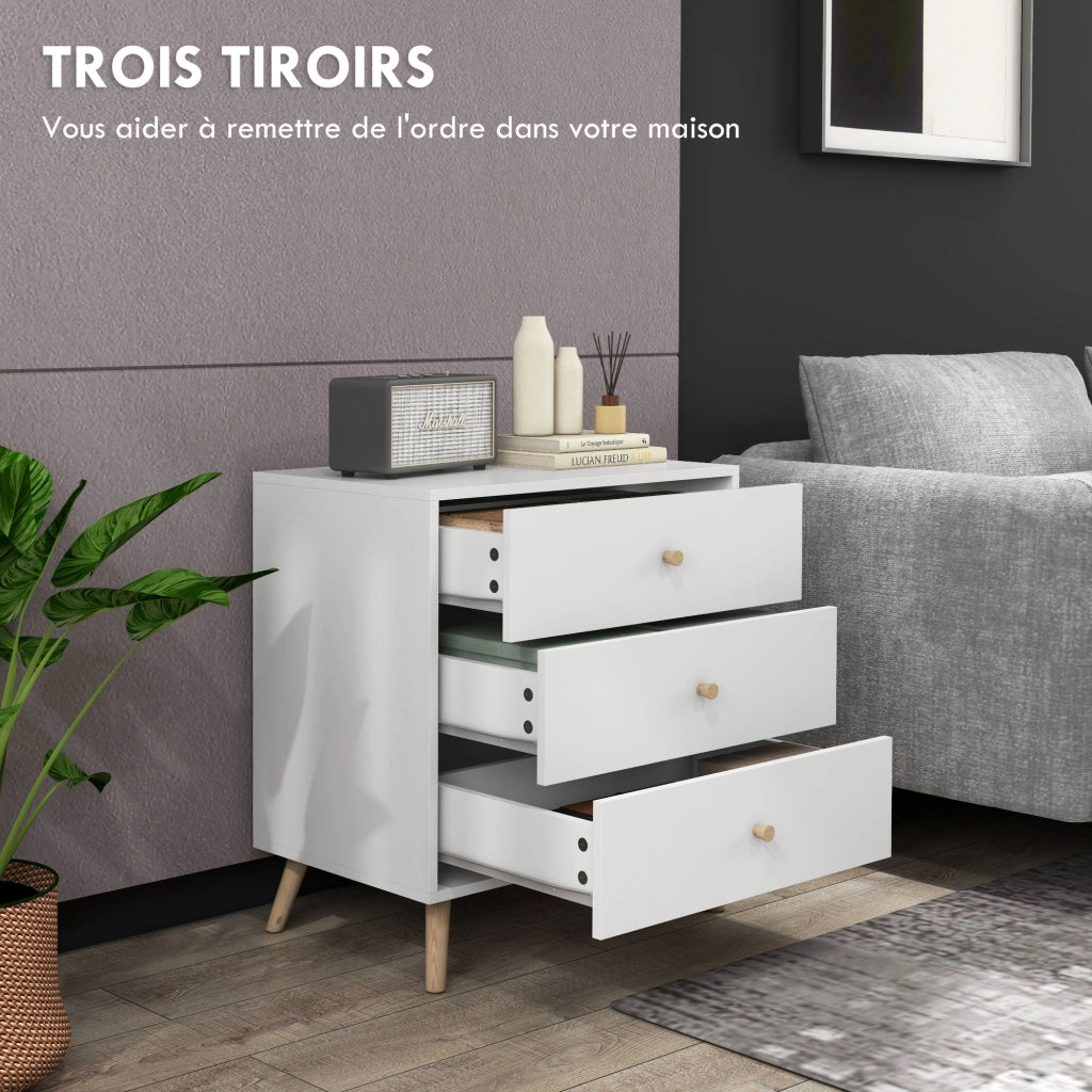 Com¨° 3 Cassetti Design Scandinavo ¨C zephmum ¨C MDF Bianco Legno Massello Pino