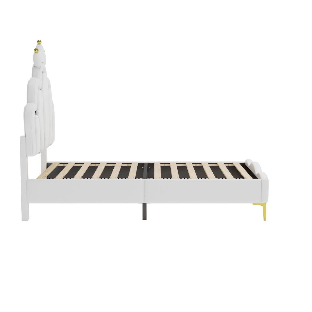 LETTO singolo 90x200 cm bianco in PU con LED e testiera a corona