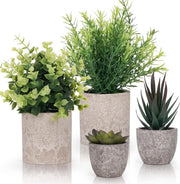 Piantine Artificiali Piccole - Piantine Decorative - 4 Pezzi - Verde - Plastica
