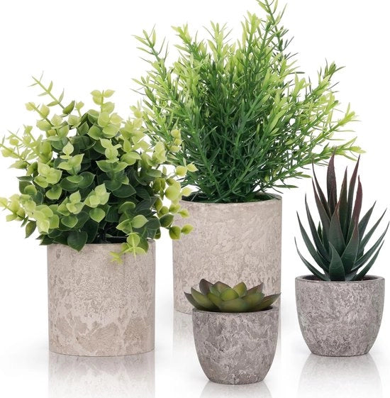 Piantine Artificiali Piccole - Piantine Decorative - 4 Pezzi - Verde - Plastica