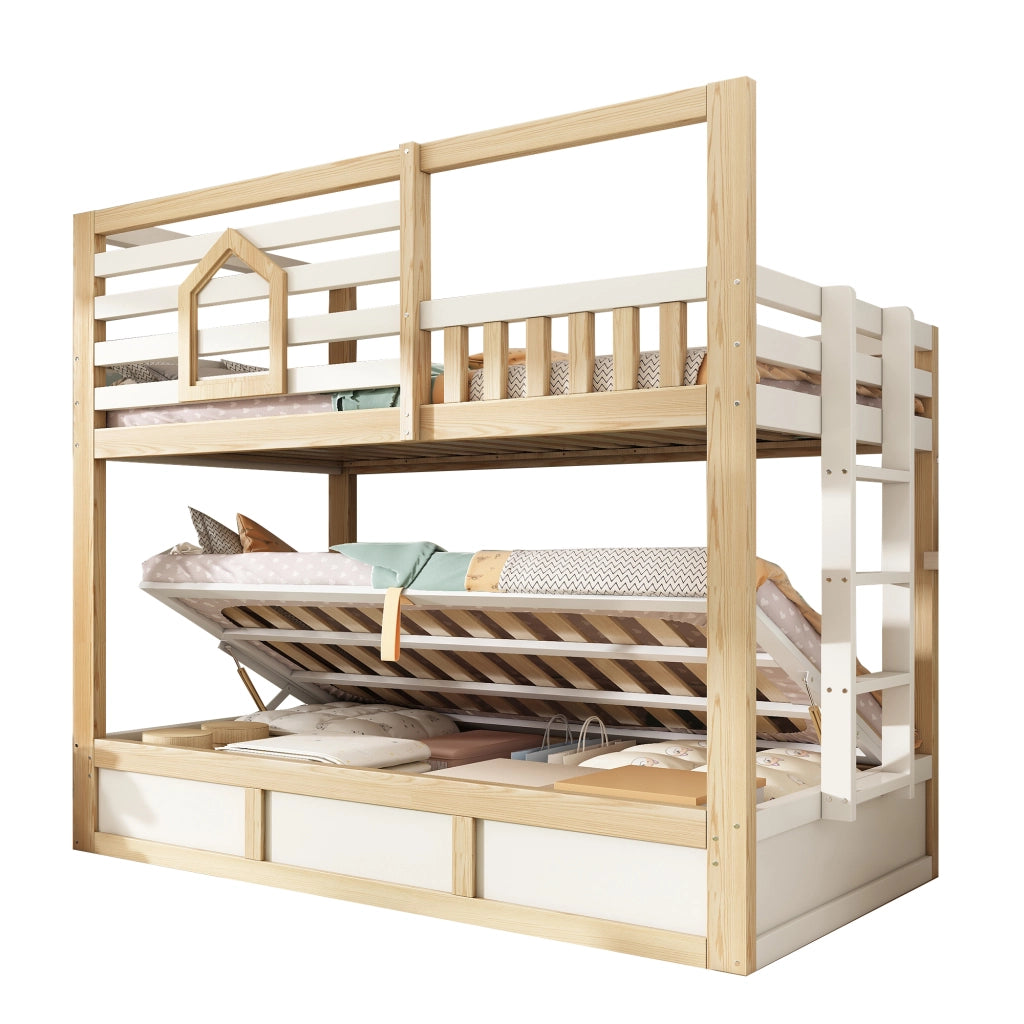 LETTO a castello 90x200 cm stile casetta bianco e rovere con scala dritta