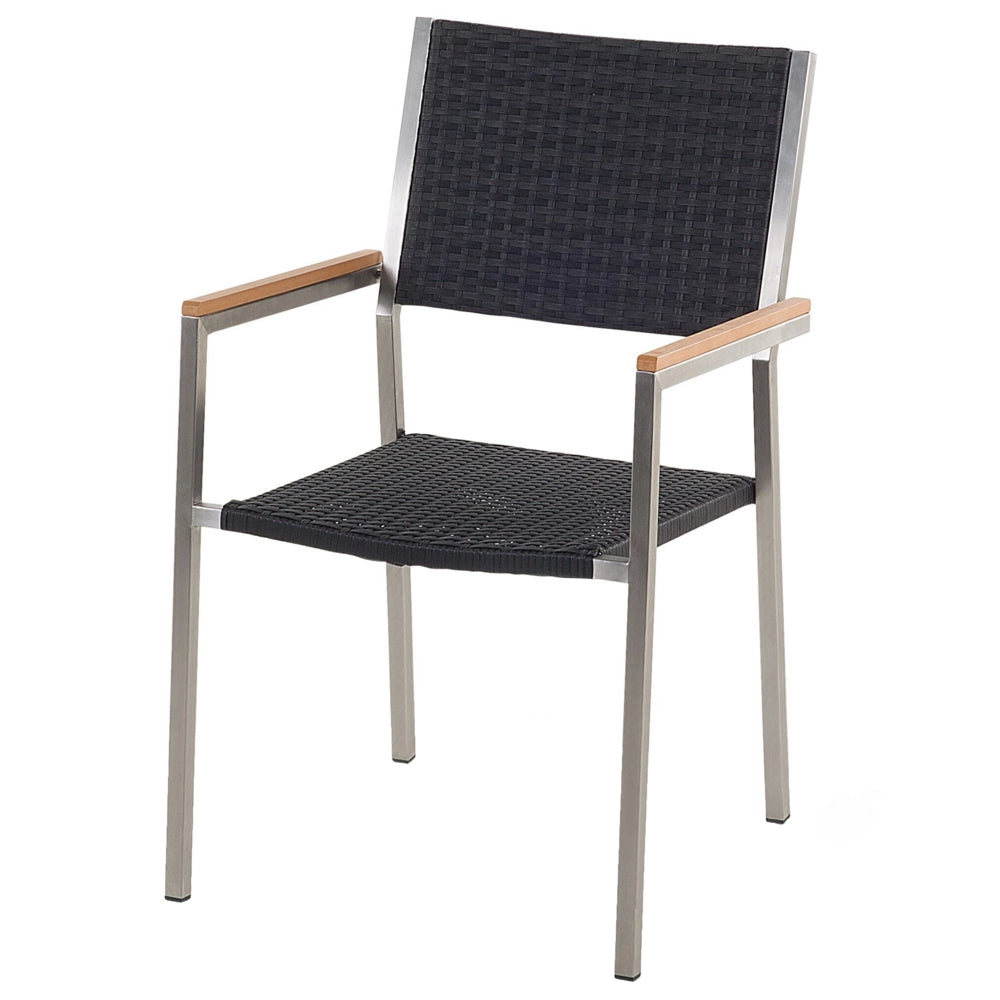 Set da pranzo da giardino Nero con piano in vetro Nero sedie in rattan 6 posti 180 x 90 cm