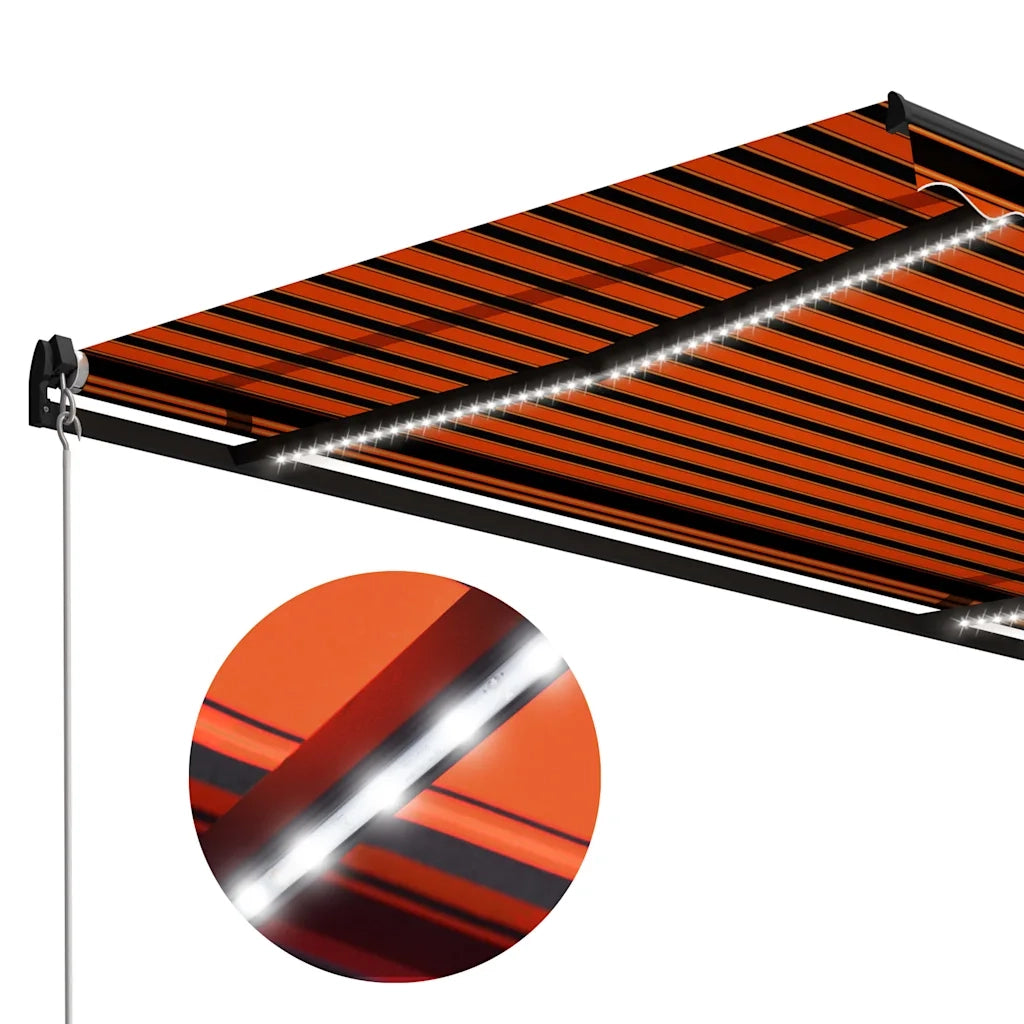 Tenda Retrattile Manuale con LED-Tenda parasole per balcone 300x250cm Arancione e Marrone