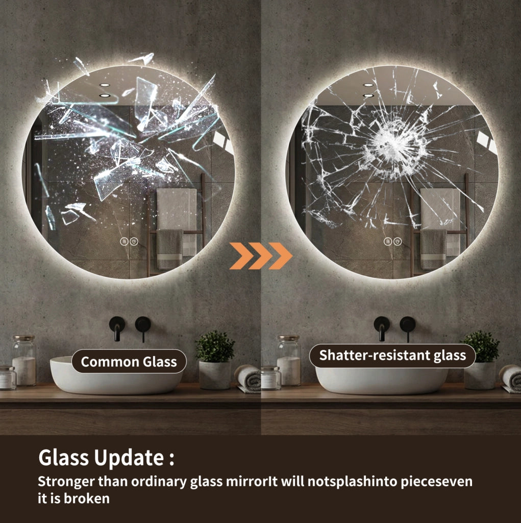 Specchio bagno rotondo ULEVR 80 cm con LED frontale e retroilluminazione, antiappannamento, luce dimmerabile