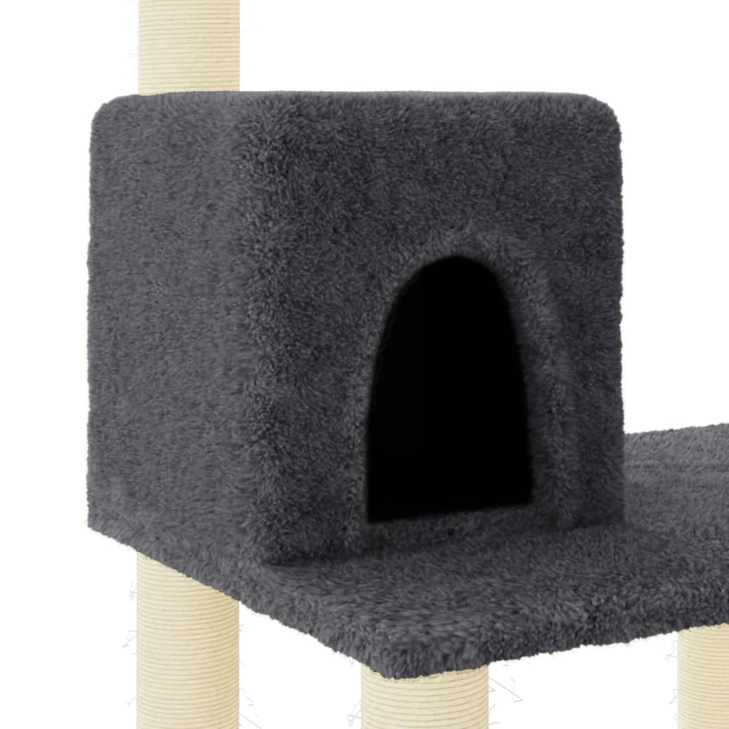 Tiragraffi per gatti torre per arrampicata giocattolo piattaforma per arrampicata con tiragraffi in sisal scuro 118,5 cm grigio 02_0022648