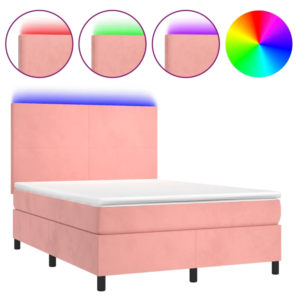 Letto a Molle con Materasso e LED Rosa 140x190 cm in Velluto 3136004