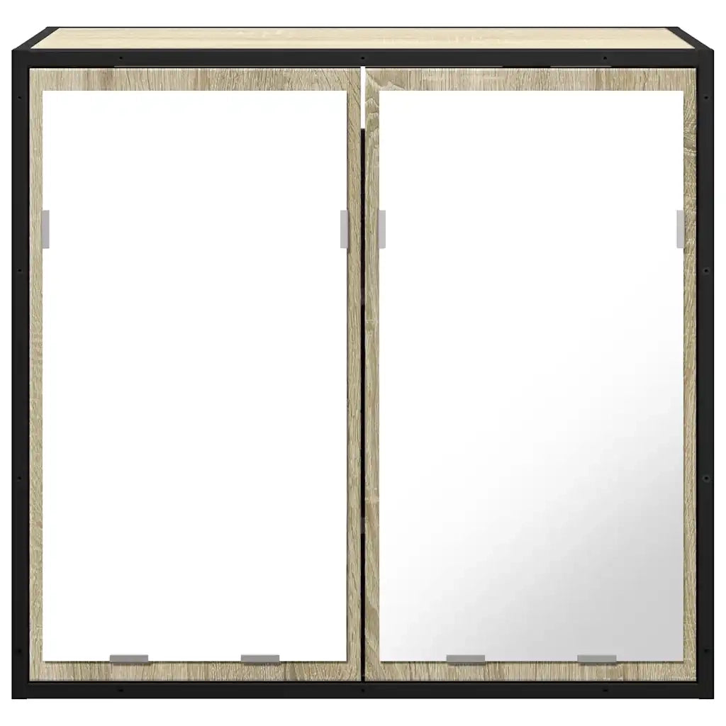Mobiletto con specchio per bagno in rovere Sonoma 65x20x60 cm in legno ingegnerizzato 849255
