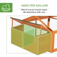 Pollaio da Giardino per 4-8 Galline in Legno con Rete Metallica e Tetto Apribile, 240x112.5x76 cm, Arancione